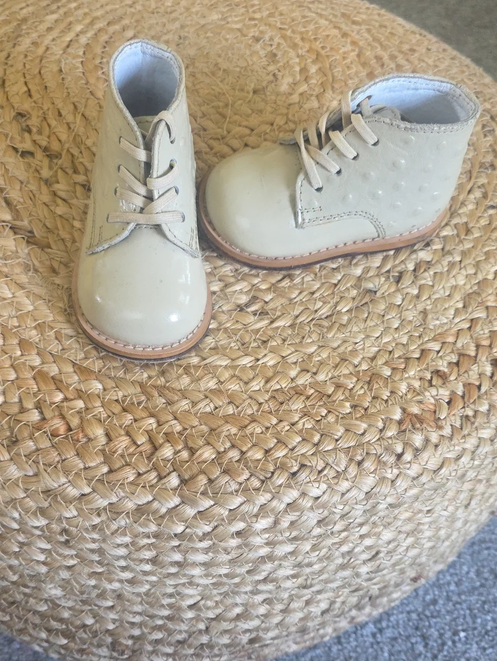 Kids Beige Lace-Up Leather Boots